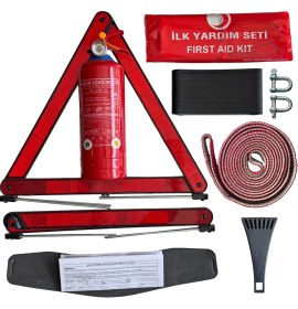 Resim Bilgeden Çekiçli Kırmızı Eva Trafik Seti ve 1 Kg Yangın Tüpü 4 Yıl Etiketli Tüvtürk Onaylı Araç Trafik ve İlk Yardım Seti 