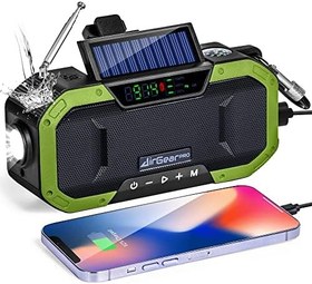 Resim AirGearPro Solar Şarjlı, Acil Durum Işığı ve FM/AM Radyolu Küçük Şarj Edilebilir Taşınabilir Radyo - USB Çıkışlı 5000 mAh Güç Bankası, IPX5 Su Geçirmez 