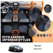 Resim Topnotch Citroen C4 2008-2015 İçin Red White Line Lüks Pu Deri Kaymaz Otomobil Halı Seti 