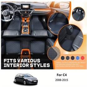Resim Topnotch Citroen C4 2008-2015 İçin Red White Line Lüks Pu Deri Kaymaz Otomobil Halı Seti 