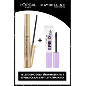 Resim Telescopic Gold Maskara - Siyah & Super Lock Brow Glue Kaş Sabitleyici Maskara - Şeffaf pkttelesmasksuperlock-10572 