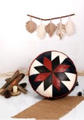 Resim Ottoman Pouffe İskandinav El Yapımı Hakiki Kuzu Derisi Bohem Bahçe Balkon Bungalov Puf Minder 60x30cm(DOLGULU) 