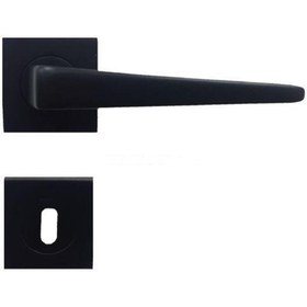 Resim Doğanlar Penta Siyah Renkli Kare Rozetli Kapı Kolu 