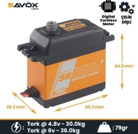 Resim Savox SA1230SGP Digital Servo Coreless Motor With Soft Start High Voltage Çelik Dişli 