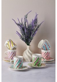 Resim Kuzguncuk Renkli 6 Kişilik 12 Parça Porselen Kahve Takımı Dıger Çok Renkli 