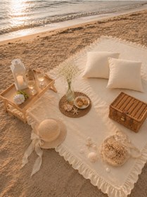 Resim NURGİTA HOME Otantik Piknik Seti & Vintage Piknik Örtüsü & Bride Party Seti ( 5 Parça ) 
