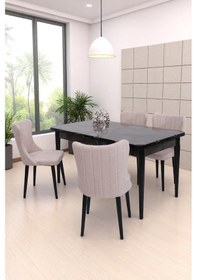 Resim Duru Tuna Mdf Lak Panel Açılır Yemek Masa Takımı 90x160 