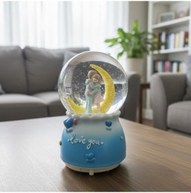 Resim Pilli Işıklı Müzikli Kar Küresi-hilal Ay Figürlü Romantik Biblo, Led Aydınlatmalı Kar Küresi 