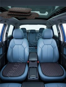 Resim Volkswagen Tiguan 2016 Sonrası Ön Arka Set Koltuk Minderi, Siyah Deri Kırmızı Dikiş 