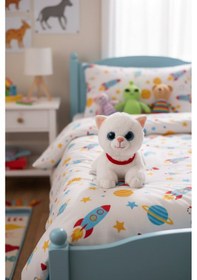 Resim Miyavlayan Peluş Kedi 25 Cm - Yumuşacık Tüylü Sesli Uyku Arkadaşı Ve Hediye Kedi Oyuncak Beyaz 