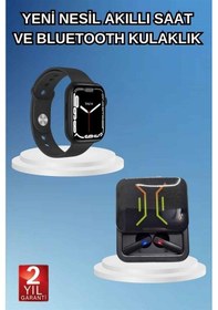 Resim Bluetooth Bağlantılı Kablosuz Kulaklık Ve Yeni Nesil Akıllı Saat 5.0 Bluetooth 