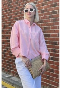 Resim Madmext Pembe Çizgili Oversize Kadın Gömlek Mg2093-pembe Pembe 