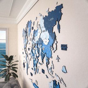 Resim Renkli Baskılı Ahşap Dünya Haritası (Navy) - 120x75 cm / İngilizce 