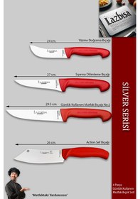 Resim Silver Mutfak Bıçak Seti Günlük Kullanım 4 Lü Et Sebze Şef Bıçağı Kırmızı 