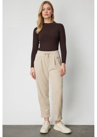 Resim On Duble Paça Dokulu Eşofman Altı Bej 