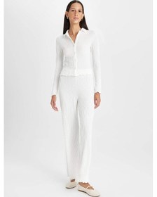 Resim Defacto Regular Fit Beli Lastikli Basic Düz Bürümcük Pantolon D4415AX24AUER105 Ekru 