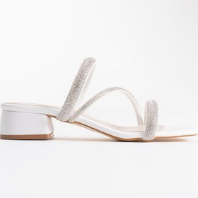 Resim kocadal Tanya Beyaz Kadın Taşlı Terlik 