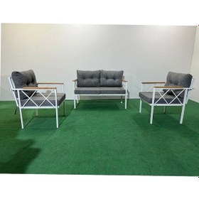 Resim 2+1+1 Beyaz Profil Balkon-bahçe-kafe- Çay Seti-koltuk Takımı-oturma Grubu-ofis Koltuğu Gri 