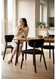 Resim Canisa Toldy Serisi 4 Adet Siyah Bukle Kumaş Mutfak Sandalyesi Kahve Metal Ayak Siyah Sandalye Ayaklar Kahve 