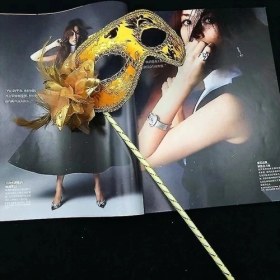 Resim Lüks Taşlı Saplı Balo Maskesi Altın Renk 