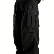Resim Katı Çok Kapaklı Cepler Erkek Düz Bacak Kargo Pantolon, Gevşek Rahat Açık Bol Pantolon, Erkek İş Pantolonu Streetwear 