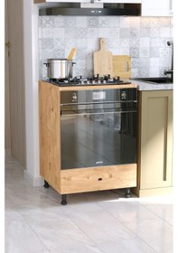 Resim Vina Ayaklı Fırın Dolabı Alttan Kapaklı Dekoratif Ankastre Dolabı Atlantik Çam 