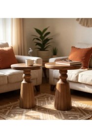 Resim AYLESA Doğal Ahşap 2’li Set Mantar Yan Sehpa Modern Fiskos Zigon Çiçeklik 