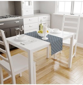 Resim Mavi Geometrik Runner 140x45cm Ince Keten, Uluslararası Yıkama Ve Solmama Sertifikası Çok Renkli 