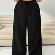 Resim Plus Beden, Kadınlar İçin Plus Beden Esnek Olmayan Pantolon - Şık Düz Paça Pantolon, Her Mevsim Günlük ve Özel Günler İçin Rahat Kumaşlı Pantolon, Dokulu Doku, Opak Tam Kaplama 