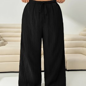 Resim Plus Beden, Kadınlar İçin Plus Beden Esnek Olmayan Pantolon - Şık Düz Paça Pantolon, Her Mevsim Günlük ve Özel Günler İçin Rahat Kumaşlı Pantolon, Dokulu Doku, Opak Tam Kaplama 