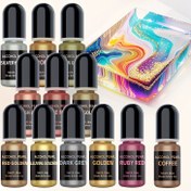 Resim 12 Renk Seti 5ml / Şişe Sanat Pigmenti Sıvı Renklendirici Boya, Mum Yapımı Boya Mürekkep DIY UV Epoksi Reçine için Diffusion Pigmenti 