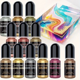 Resim 12 Renk Seti 5ml / Şişe Sanat Pigmenti Sıvı Renklendirici Boya, Mum Yapımı Boya Mürekkep DIY UV Epoksi Reçine için Diffusion Pigmenti 