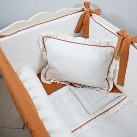 Resim Ekru - Tarçın Full Bebek Uyku Seti - Düz Bumper / 75x115 