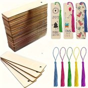Resim 50 Adet Boş Ahşap Yer İmleri El Sanatları ve Hediye Etiketleri için - Renkli Püsküllerle DIY Ahşap El Sanatları Yer İmi Seti, Düğün, Giyim ve Öğrenci Kullanımı için Çok Amaçlı Dikdörtgen Asma Etiketleri 