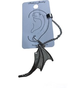 Resim Köstebek Gothic Ejderha Kanat Tekli Tragus Sıkıştırma Zincirli Wrap Kıkırdak Küpe 