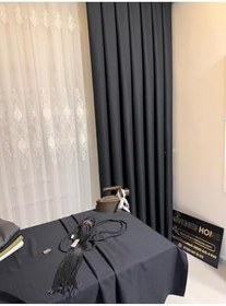 Resim Roma 18542-Antrasit Keten Tek Kanat (Pilesiz) Fon Perde 