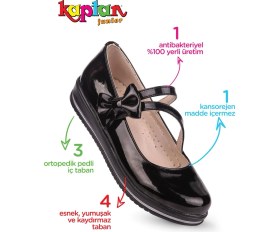 Resim Kaptan Junior Kız Çocuk Ortopedik Babet Ayakkabı Siyah Rugan Kaymaz Tabanlı 651 