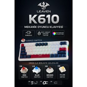 Resim Leaven K610 Kablolu Mekanik Oyuncu Klavyesi-Red Switch Hot Swap Rgb-61 Tuş 