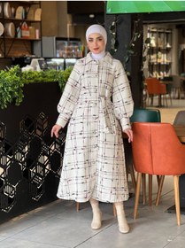 Resim Esre Store 4449 - Renk Detaylı Tesettür Kaban Beyaz - Mor 