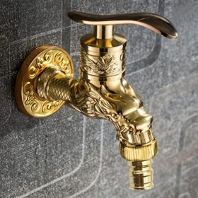 Resim Eski Avrupa tarzı altın tek duvara monte musluk - 304 Paslanmaz Çelik, Bakır Valf, Delme Gerektirmez, Mutfak Lavabosu, Çamaşır Makinesi, Dış Mekan Bahçesi ve Banyo Aksesuarları için Kolay Kurulum, Rv Lavabo Donanımı, Zarif Su Özellikleri, Pürüzsüz Bitiş 