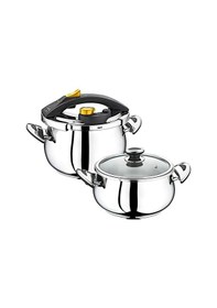 Resim 5120 - 4 Parça - Matik Kapak, Paslanmaz Çelik, 5 Ve 7 Litre Düdüklü Tencere Seti Gold 