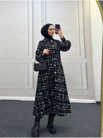 Resim Esre Store 4449 - Renk Detaylı Tesettür Kaban Siyah 