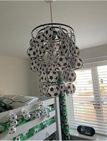 Resim ASR Futbol Topu Desenli Siyah Beyaz Sarkıt Çocuk Odası Aydınlatma Avize Football Temalı Ürün 