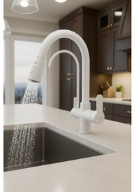 Resim 0650 Arıtmalı Spiralli Mutfak Bataryası Siyah Beyaz Krom Gold Renk Beyaz 