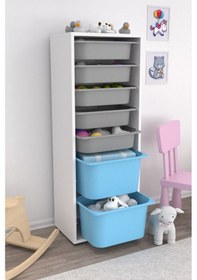 Resim Zola 7 Sepetli Dolap Oyuncak Dolabı Çok Amaçlı Mavi Gri Mavi - Gri 
