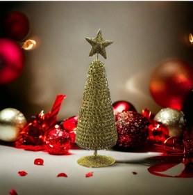 Resim Vıp Deluxe Metal Yılbaşı Çam Ağacı Parlak Simli Gold Noel Ağacı 21 Cm Altın Çam Ağacı Dekor Çam 21cm 