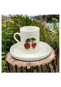 Resim 2 Kişilik Beyaz Porselen Fenomen Metal Figürlü Kahve Fincan Takım 