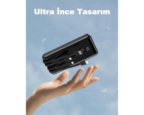Resim Robeve 10000 Mah Dijital Göstergeli Dahili Kablolu Powerbank 10000 Mah Powerbank Lightning - Type C - USB - Micro USB Dahili Kablolu Powerbank Bpb3 Deprem Powerbank Deprem Powerbanki 