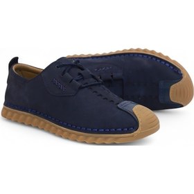 Resim Konfores 2125 Hakiki Deri Üst Kalite Anatomik Tabanlı Erkek Günlük Çarık Ayakkabı Lacivert - Gri 