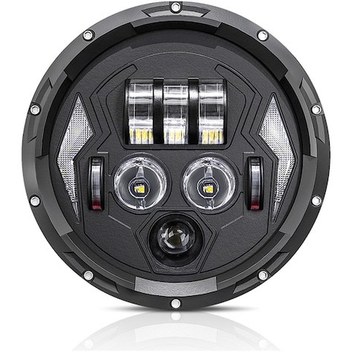 Ximistore9 R8 7 İnç Led Far: Beyaz Uzun-yakın, Kehribar Sinyal, Kırmızı Şeytan Gözü, H4-h13 Adaptörlü Siyah